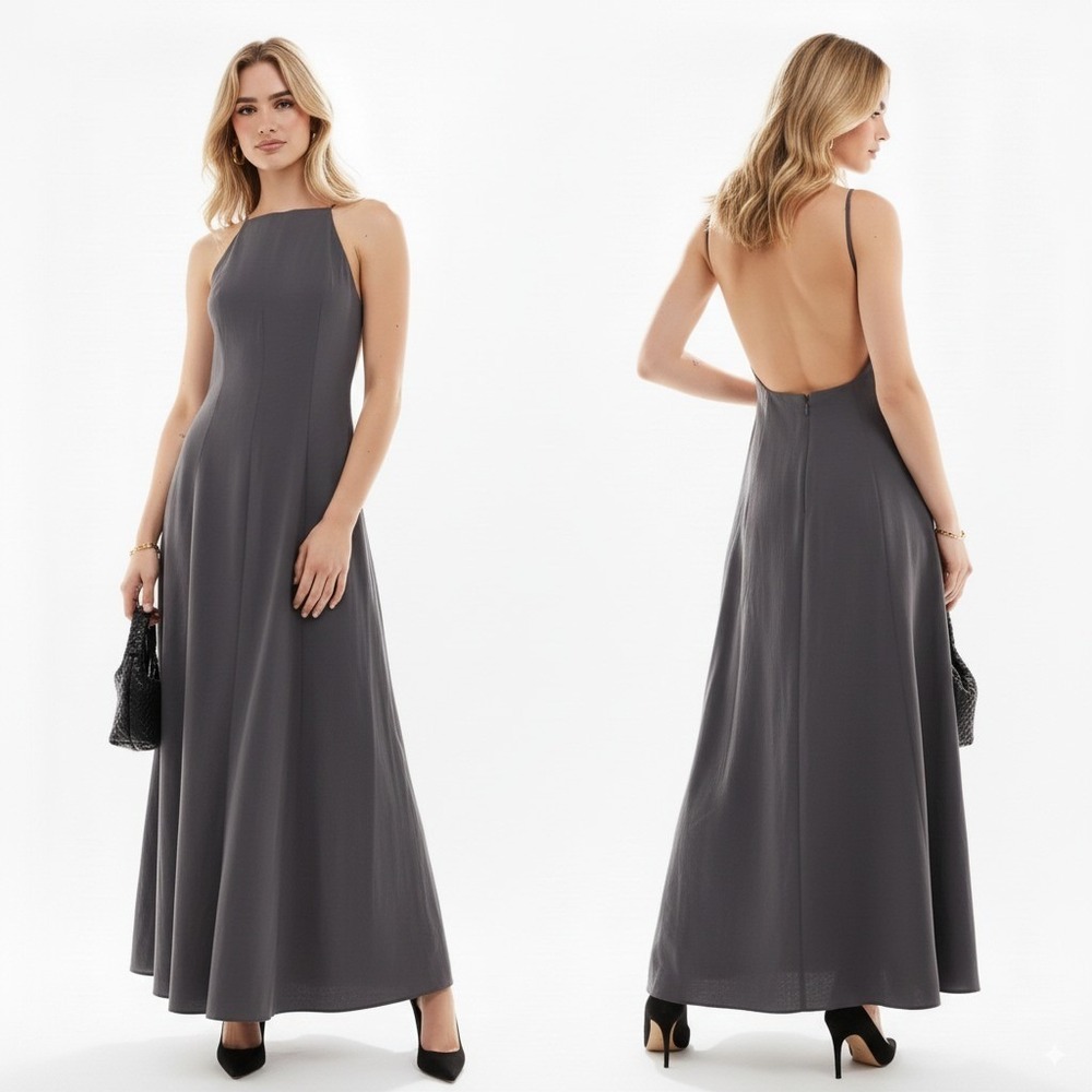 ASOS DESIGN Gray Maxi Dress Womens 14 Sleeveless Open Back Casual Party Cocktail